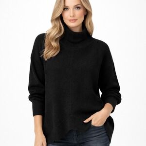 Maeve by Anthropologie Black Crystal Mock Neck Sweater Small Oversized Soft Knit